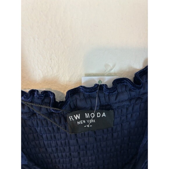 Stitch Fix M Blue Velvet Dress Midi Tiered Navy Smocked Holiday Christmas Event - Picture 3 of 4